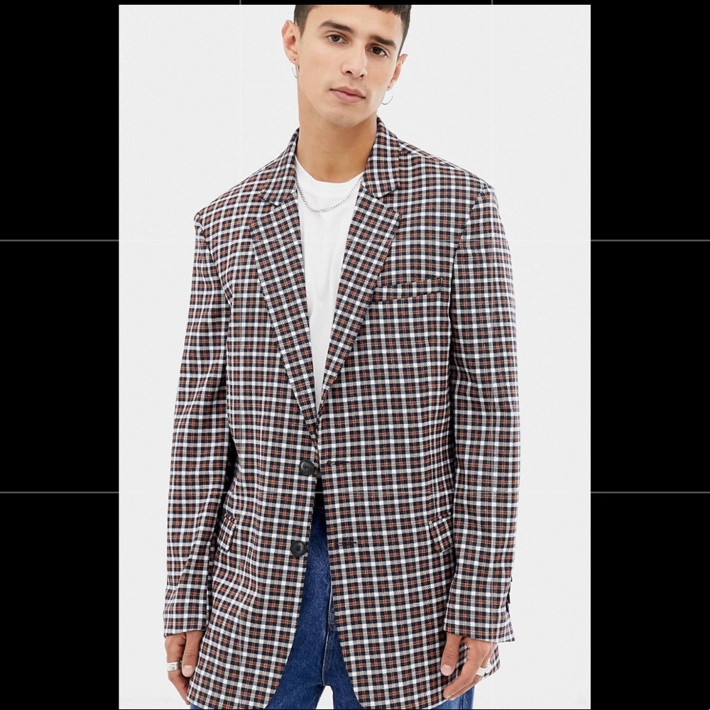 Men’s checkered print oversized blazer